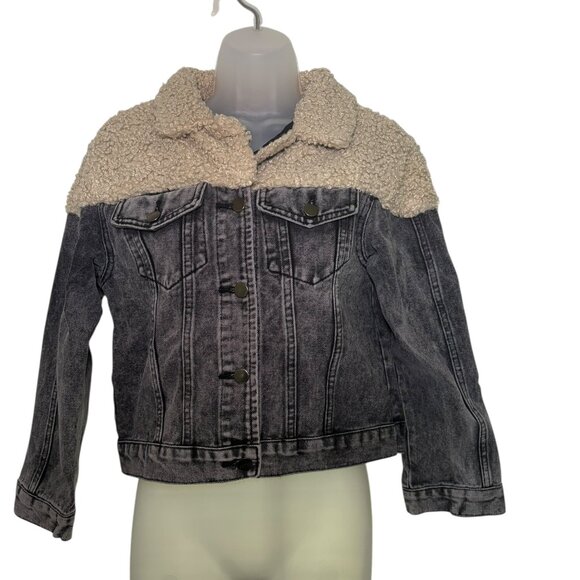 Ava + Kris Sherpa Detail Black Stone Wash Denim Jacket XS - Picture 2 of 6